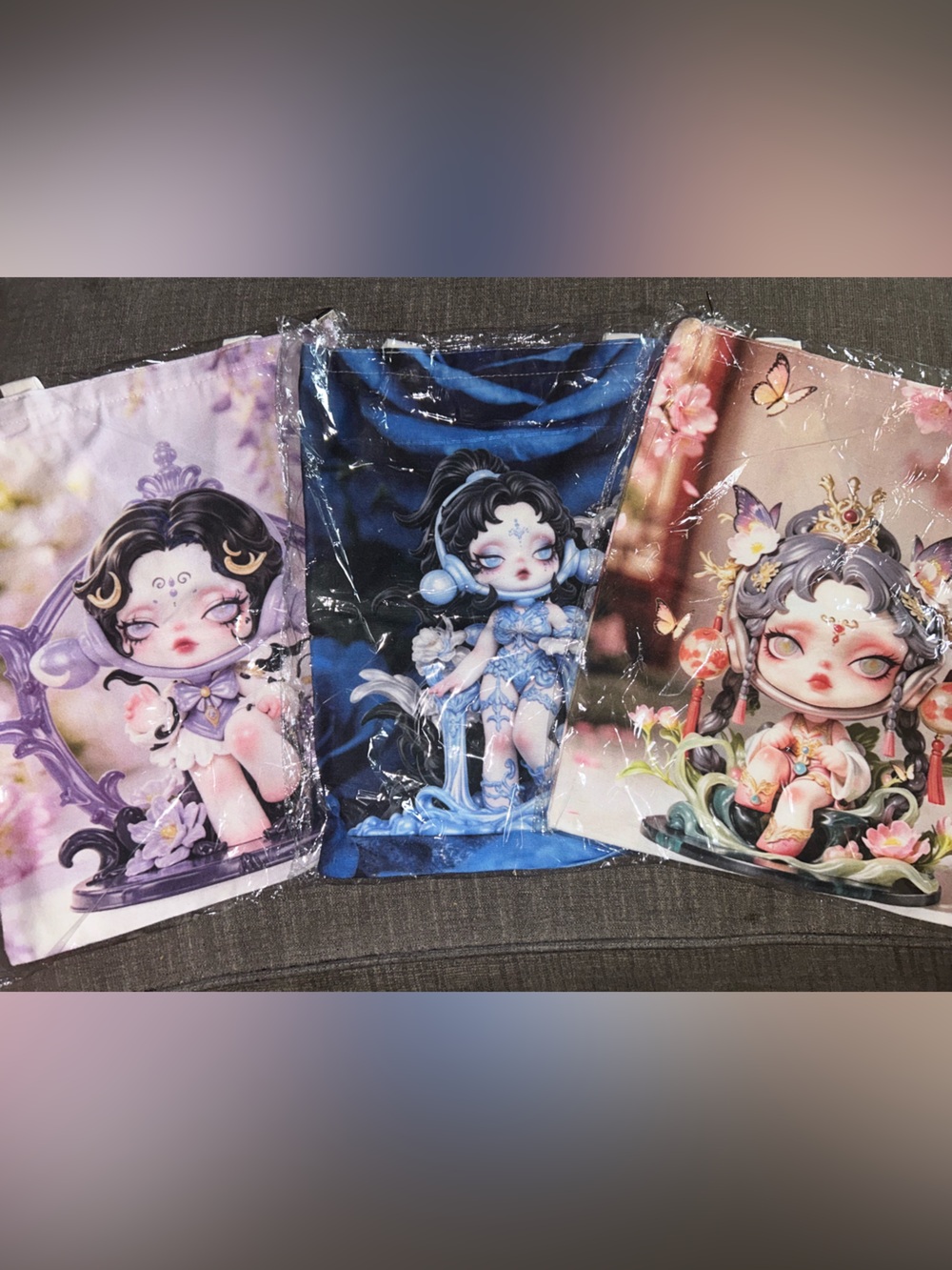 3 pack double sided printed Skullpanda Totes with zipper